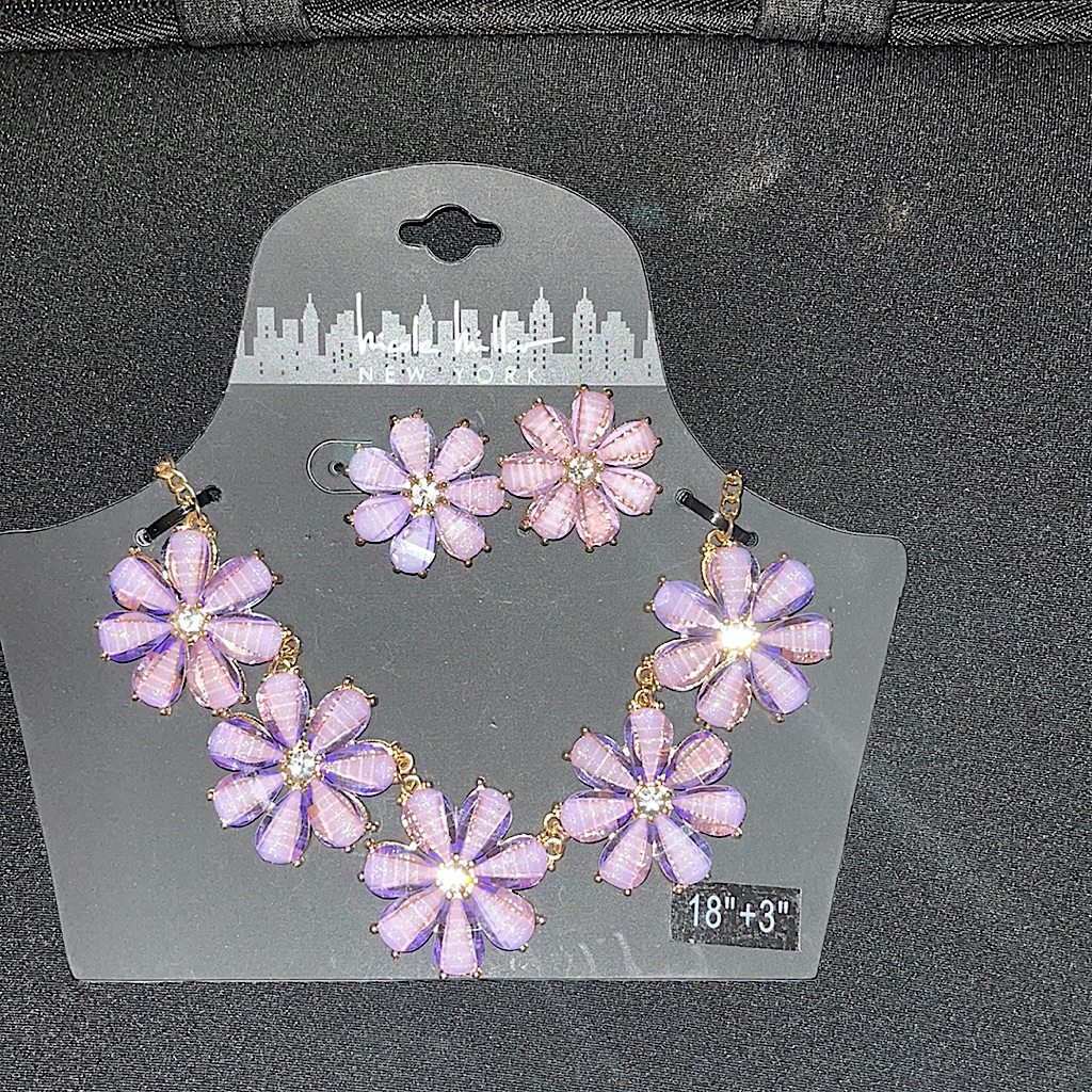 Floral Purple Statement Necklace & Earring Set